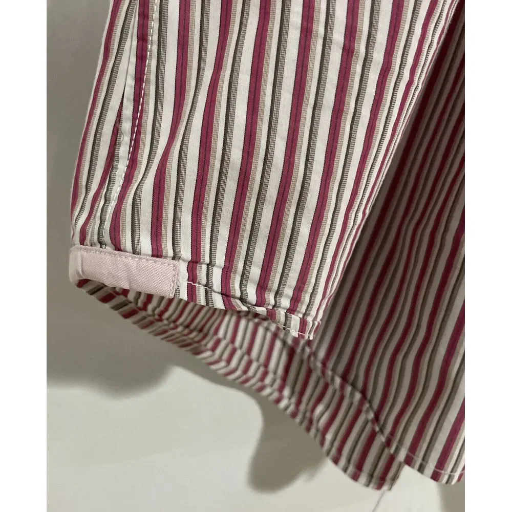 Banana Republic Shirt Mens Large Button Up Flip Cuffs Slim Fit Red White Stripes